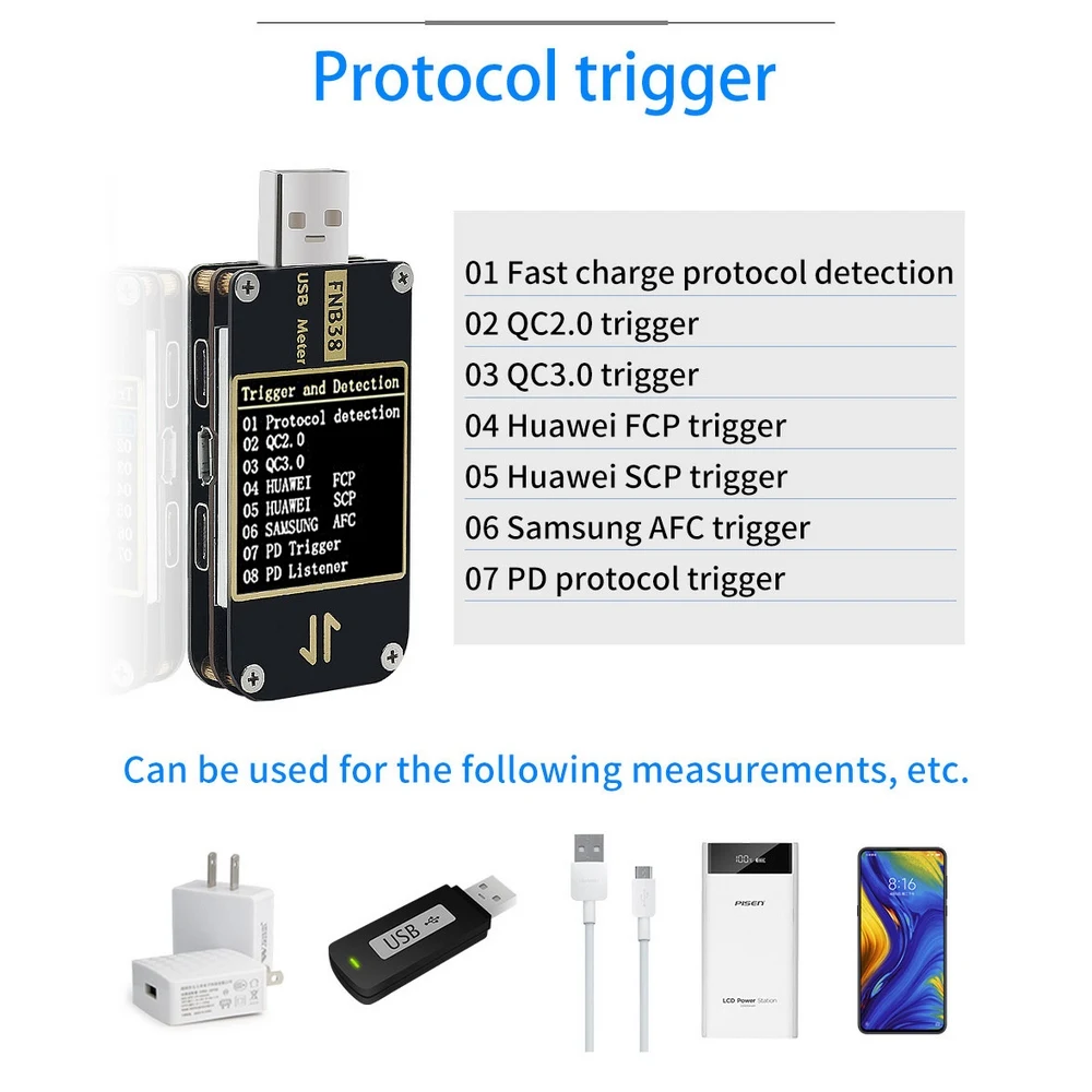 HD USB тестер FNB38 с ЖК дисплеем напряжения тока триггеры заряда QC2.0 триггер быстрой