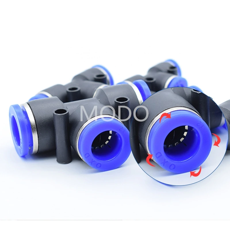 

NEW 3 Way T shaped Tee Pneumatic Tube Push In Air Gas FittingQuick Fittings Connector Adapters10mm8mm12mm6mm4mm16mm OD Hose