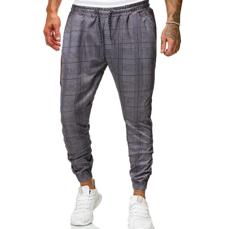 

New Track Pants Men Corset Casual Pants Men's 3D Digital Plaid Print Tether Belt Running Fitness Clothing Joggers Trousers