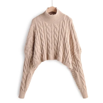 

2019 Women's Winter Shortened Sweater Female Autumn Knitted Long Sleeve With O-Neck Turtleneck Pullover High Quality Jumper