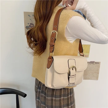 

Vintage Baguette Shoulder Bag Women Crossbody Bags White PU Leather Small Totes Hobo Purses and Hanbags Lady Hand Armpit Bag