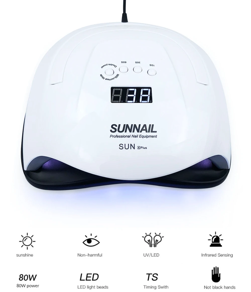 SUN X Plus 80 Вт/54 Вт Сушилка для ногтей Светодиодная УФ лампа двойная мощность 42