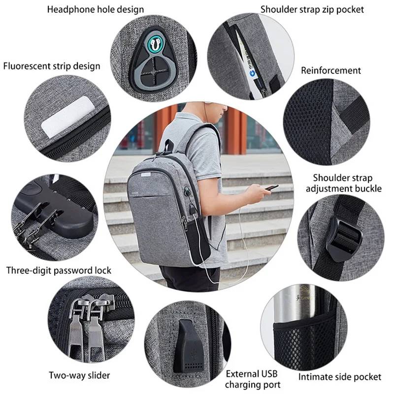 

Laptop Backpack USB Charging 15.6 16 inch Anti Theft Women Men School Bags Teenage Girls College Travel Backpack Nylon Dropship