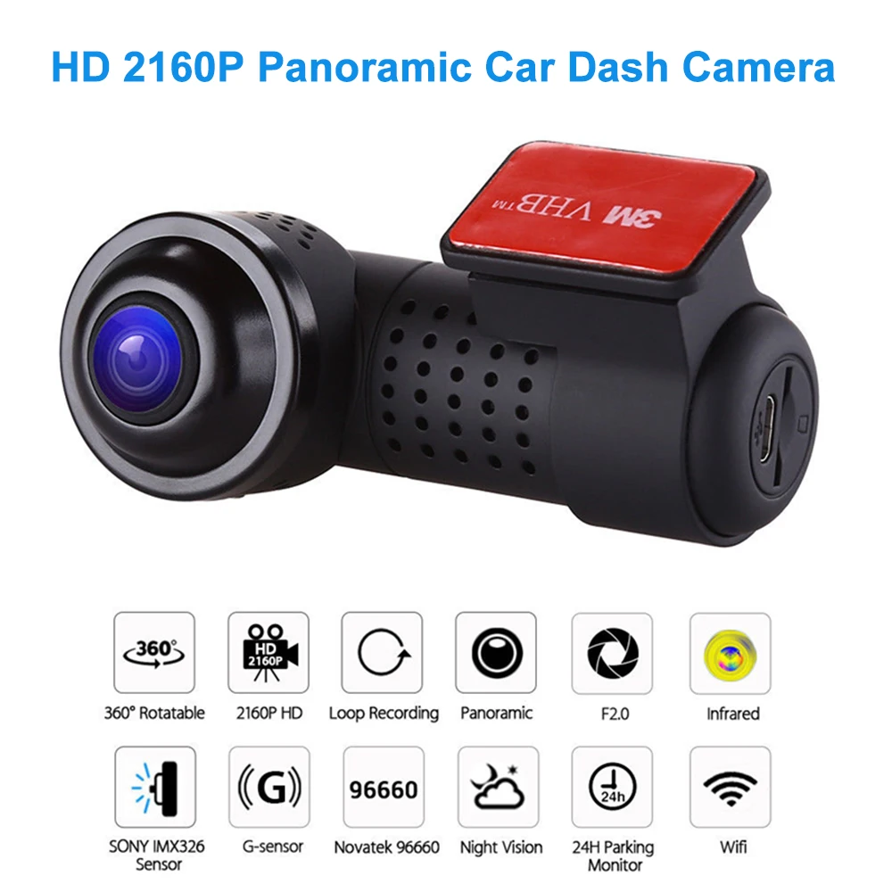 Τηλέφωνο DVR αυτοκινήτου Κινητό WiFi Connect Dashcam 4K 2160P HD 360° Πανόραμα Sony IMX326 Dual Lens 24H Parking Monitoring Video Recording_voghion.com
