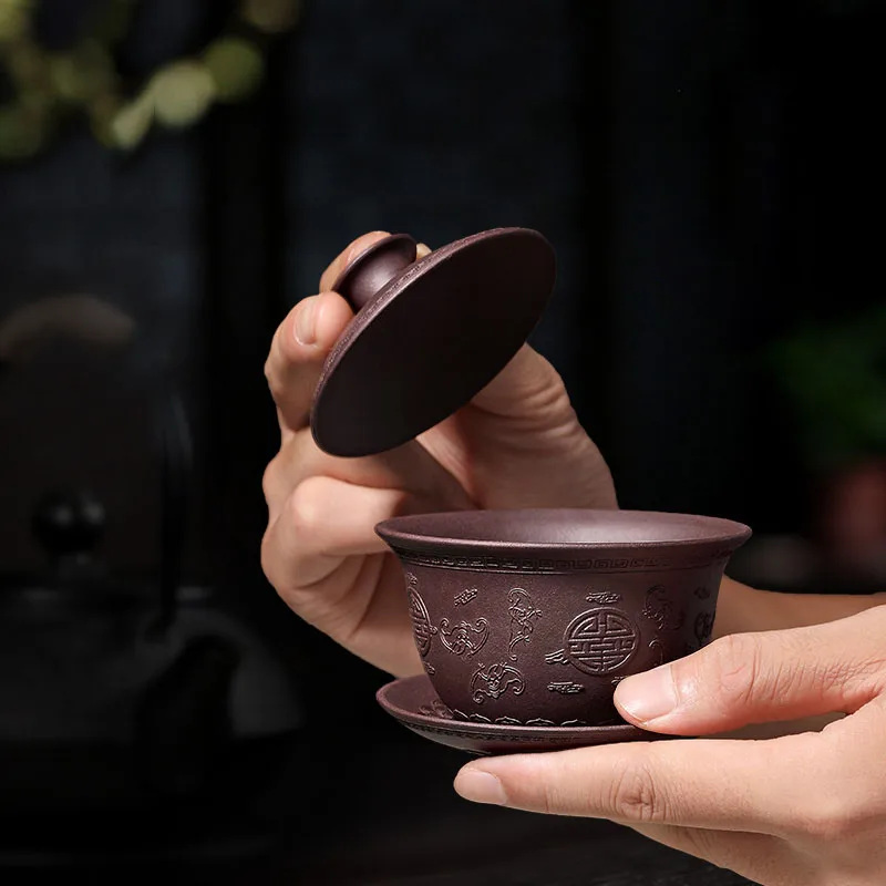 Мастер-чашка, 100 мл, Исин, фиолетовая глина, Gaiwan, чайная супница, пуэр, чайная чаша, блюдце, набор с крышкой, чайная посуда, контейнер, ручная работа, чайная посуда