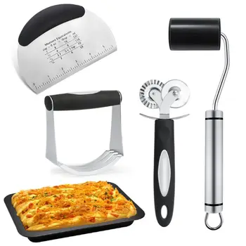 

4pcs/set Stainless Steel Dough Pastry Cutter Blender Rolling Pin Double Head for Pizza Pasta Pies Waffles Cookies