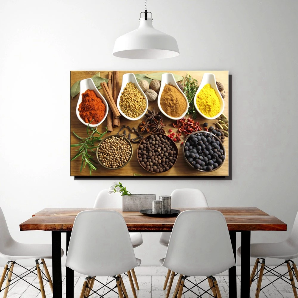 Коричневый различные красочные травы и специи стены Искусство Холст Картина Художественная печать еда произведение искусства для кухни домашний Декор