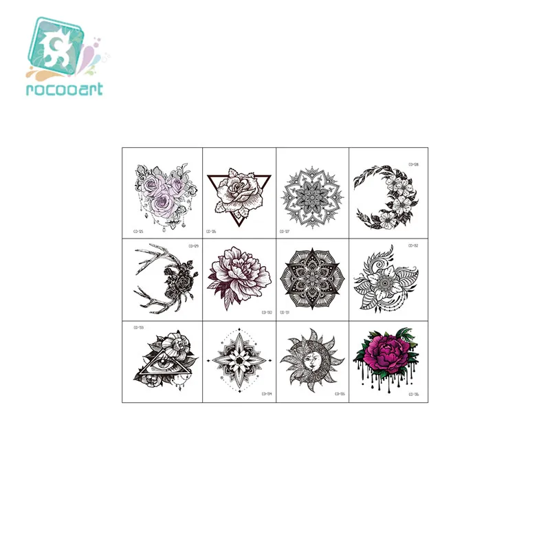 

12 Styles Indian Flower Temporary Tattoo Sticker Women Hand Black Jewelry Design Tatoo Waterproof Fake Body Art Tattoo