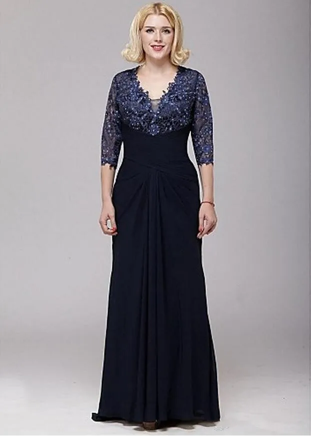 3/4 Mouwen Moeder Van De Bruid Jurken A-lijn V-hals Chiffon Kant Kralen Plus Size Lange Bruidegom Moeder Jurken Voor Bruiloft 3/4 Mouwen Moeder Van De Bruid Jurken A-lijn V-hals Chiffon Kant Kralen Plus Size Lange Bruidegom Moeder Jurken Voor Bruiloft