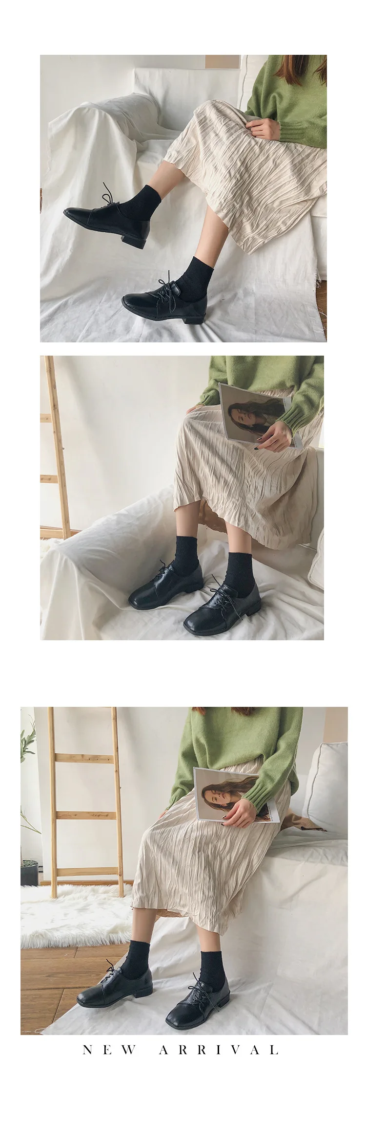 Square toe cross-tied british leather shoes solid retro all match flats matte&patent leather footwear harbor wind moccasins