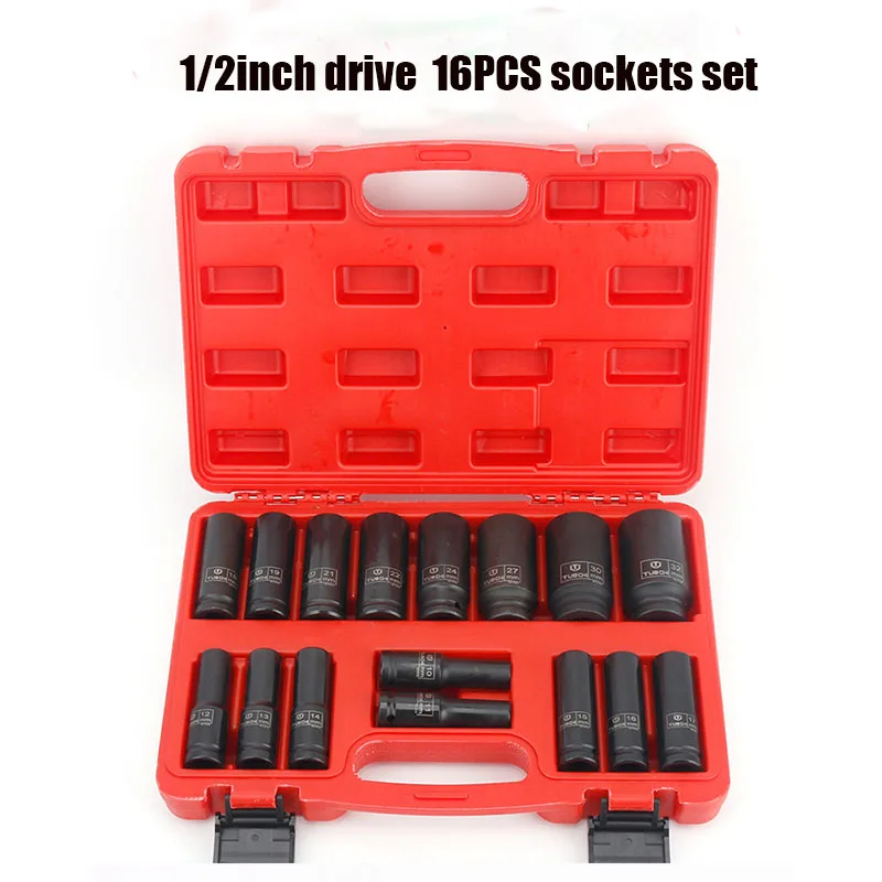 

1/2" Drive Metric Air Impact Sockets Set 6/12 Point Deep Sockets Tools 10-32mm Wtith Case Professionals Tire Tool Hand Tools