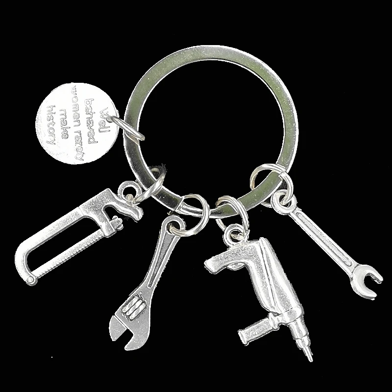

1PCS Keychain 2020 New and Fun Handmade Personality with Wrench / Saw / Text Nameplate / Hand Drill Metal Keychain Gift