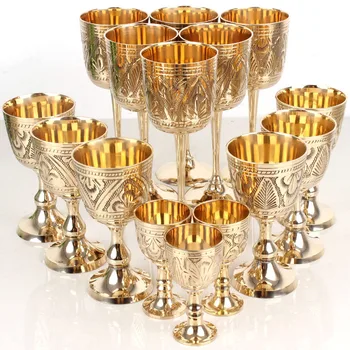 

35/120/180ml Retro Copper Wine Glass Classical Wine Cup Handmade Sculpture Goblet Household Barware Wine Glass Pattern Random