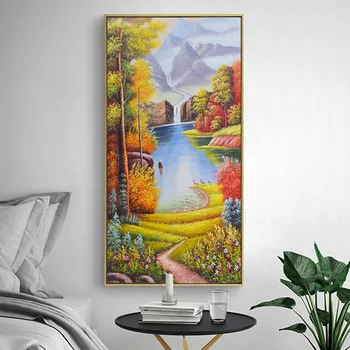 

Exquisite Forest Scenery Oil Painting Water Wealth Nordic Wall Pictures Living Room Decor Scandinavian Home Decor