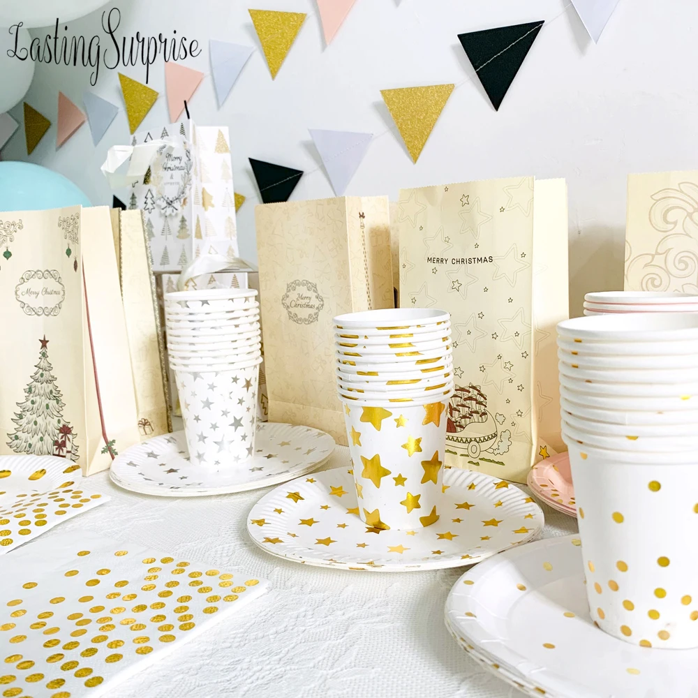 

Disposable Tableware Paper Plates Cups Straws Gold Stripe Series Birthday Party Decorations Kids Adult Wedding Party Supplies