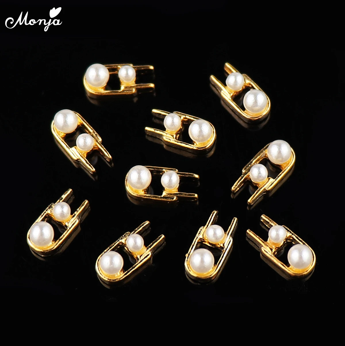 Monja 1Pack U-shaped Design Nail Art Metal Studs 3D DIY Silver Gold Pearl Jewelry Manicure Decoration