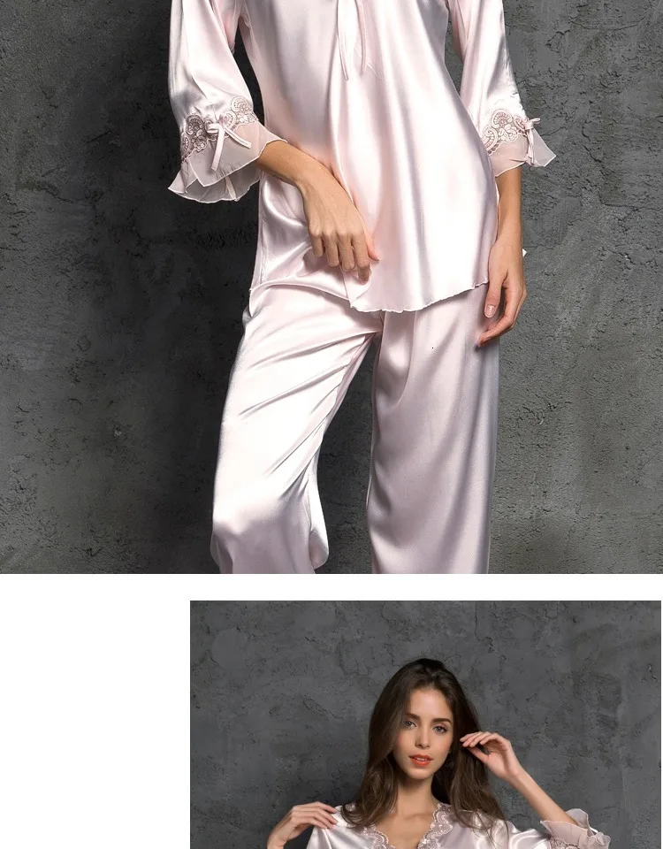 SP& CITY, женские пижамы с v-образным вырезом и бантом, шелковые пижамы с длинными рукавами, домашняя одежда, кружевное сексуальное женское белье, Пижама, длинное женское мягкое белье