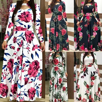 

vestidos dress women Long Sleeve Floral Boho Print Long plus size dress Ladies Casual Dress ropa mujer sukienki robe hiver femme