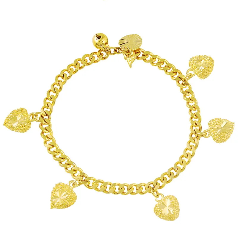24k Gold Bracelet 4mm Heart-Shaped Pendant Plating Gold Fashion Bracelet Jewelry Gift