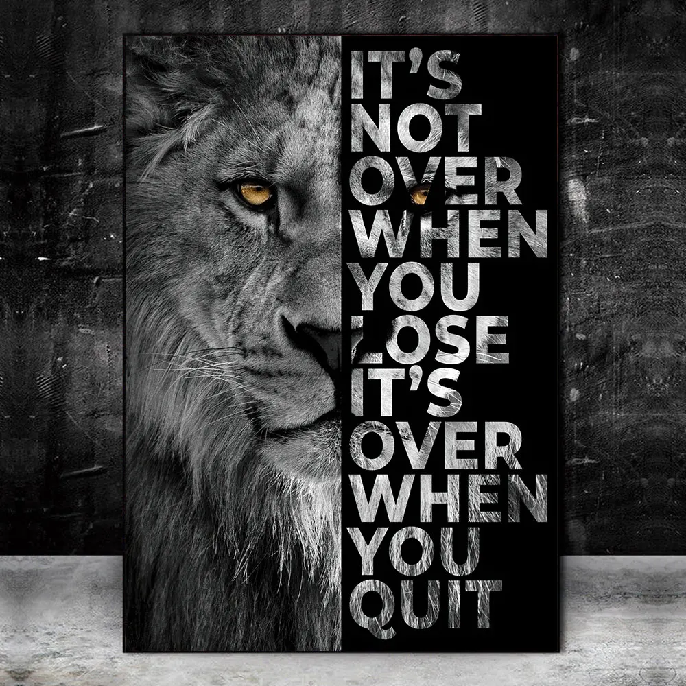 Inspirational Life Quotes On Black White Lion Wall Painting Posters And