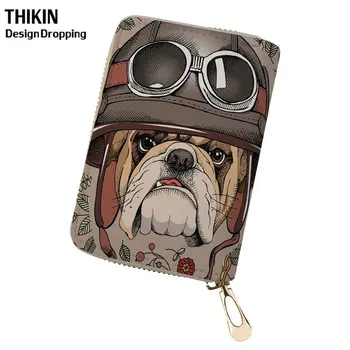

THIKIN Bulldog Pattern Women PU Card Holder Female Fashion Wallet Case for Passport Cover Pochette Ladies Travel Cardholder 2019