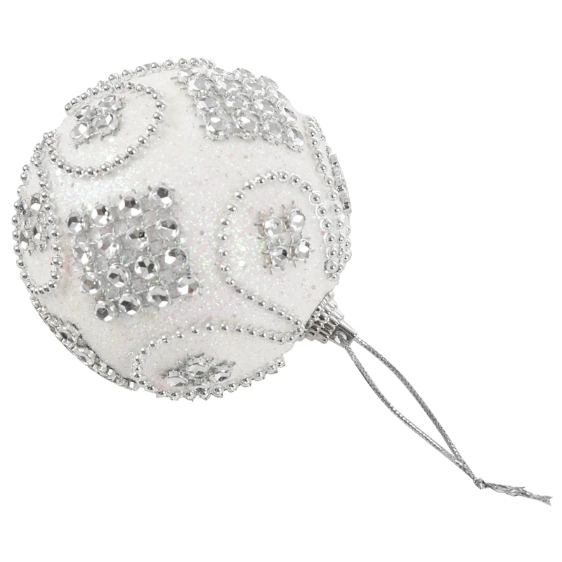 

6pcs Christmas Tree Hanging Diamond Chain Balls Diameter 8cm Decorations Ball Xmas Party Wedding Ornament(White)