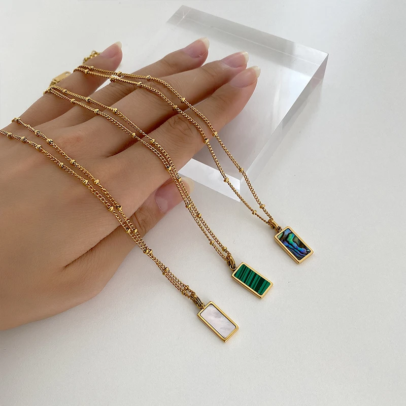 Peri'sBox 3 Designs Rectangle Malachite Necklaces Abalone Shell Necklaces for Women Natural Shell Minimalist Necklace 2020 Hot