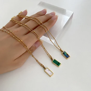 Peri'sBox 3 Designs Rectangle Malachite Necklaces Abalone Shell Necklaces for Women Natural Shell Minimalist Necklace 2020 Hot