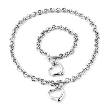 

Necklaces Bracelets Set Jewelry for Women Statement Choker Heart Pendants Chains Jewlery Stainless Steel O-chain 2020