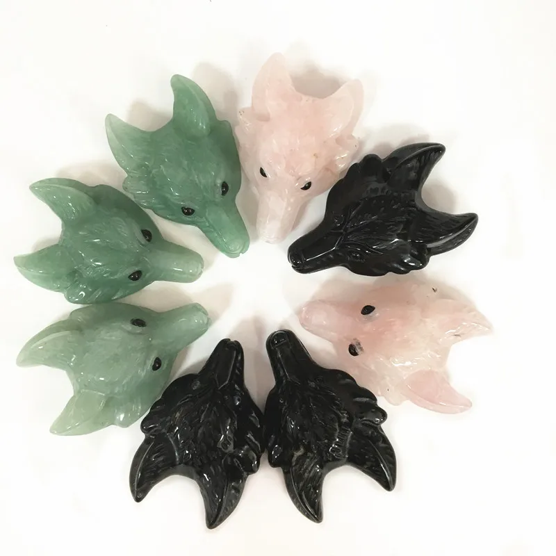 High Quality Natural Crystal Hand Carved Wolf Head Statue Pendant For Necklace Jewelry DLT | Дом и сад
