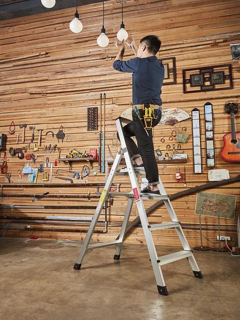 $ Hasegawa stepladders Aluminium safety anti-slip bench Ladder with safety handdrail super-high for household warehouse use