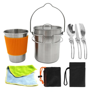 

Outdoor Camping Cookware Kit Camping Water Cup with Protector Fork Spoon Kit with Carry Bag for Picnic Backpacking Hiking