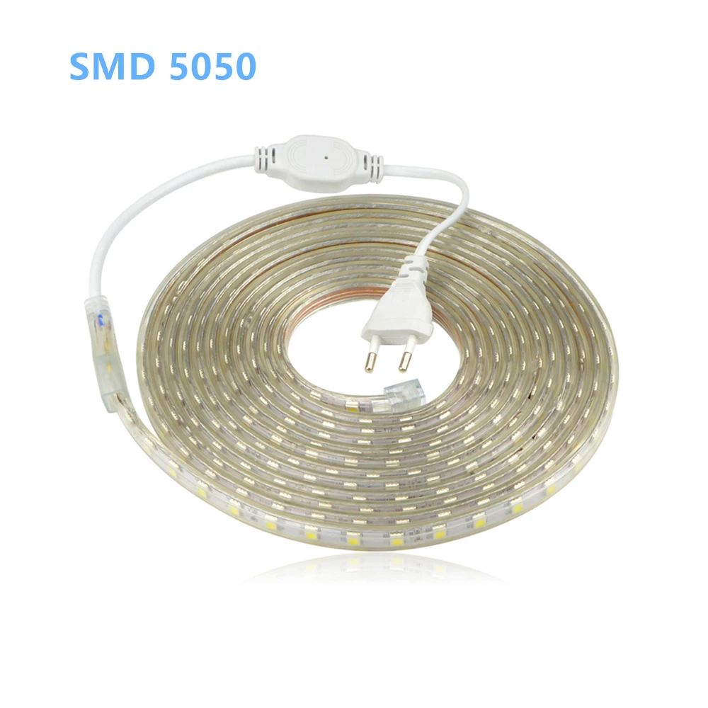 SMD 5050 AC 220V Светодиодные ленты на открытом воздухе Водонепроницаемый 220V 5050 220 с v-образным вырезом и лентой на Светодиодные ленты светильник 1 м 5 м 10 м 20 м 25 м гибкий светодиодный Диодная лента