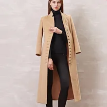 Осенне-зимнее шерстяное пальто со стоячим воротником женское однобортное тонкое длинное шерстяное пальто