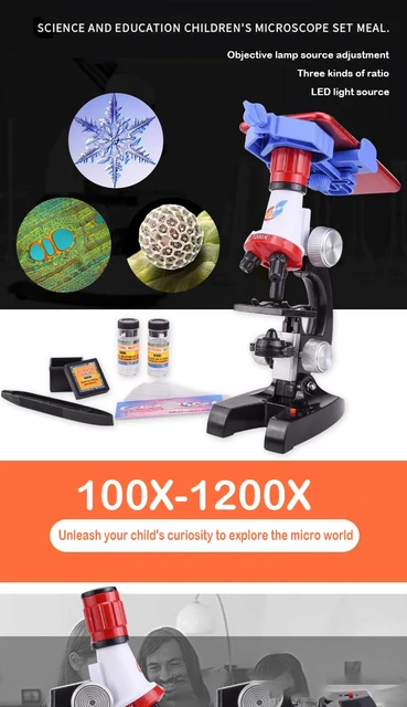 Ensemble de microscope avec accessoires Kit 100x-1200x Enfants