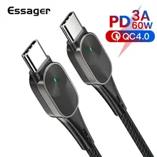 Кабель Essager 60 Вт usb type-C-USB C для samsung S10 S9 Macbook Pro Quick Charge 4,0 USBC PD быстрое зарядное устройство USB-C-кабель type-C