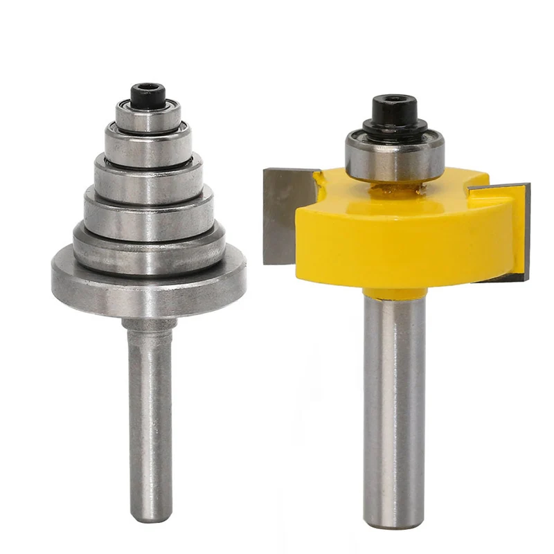 

2pcs With 7 Bearings Rabbet Router Bit & Bearing Trimmer 8mm Shank Woodworking