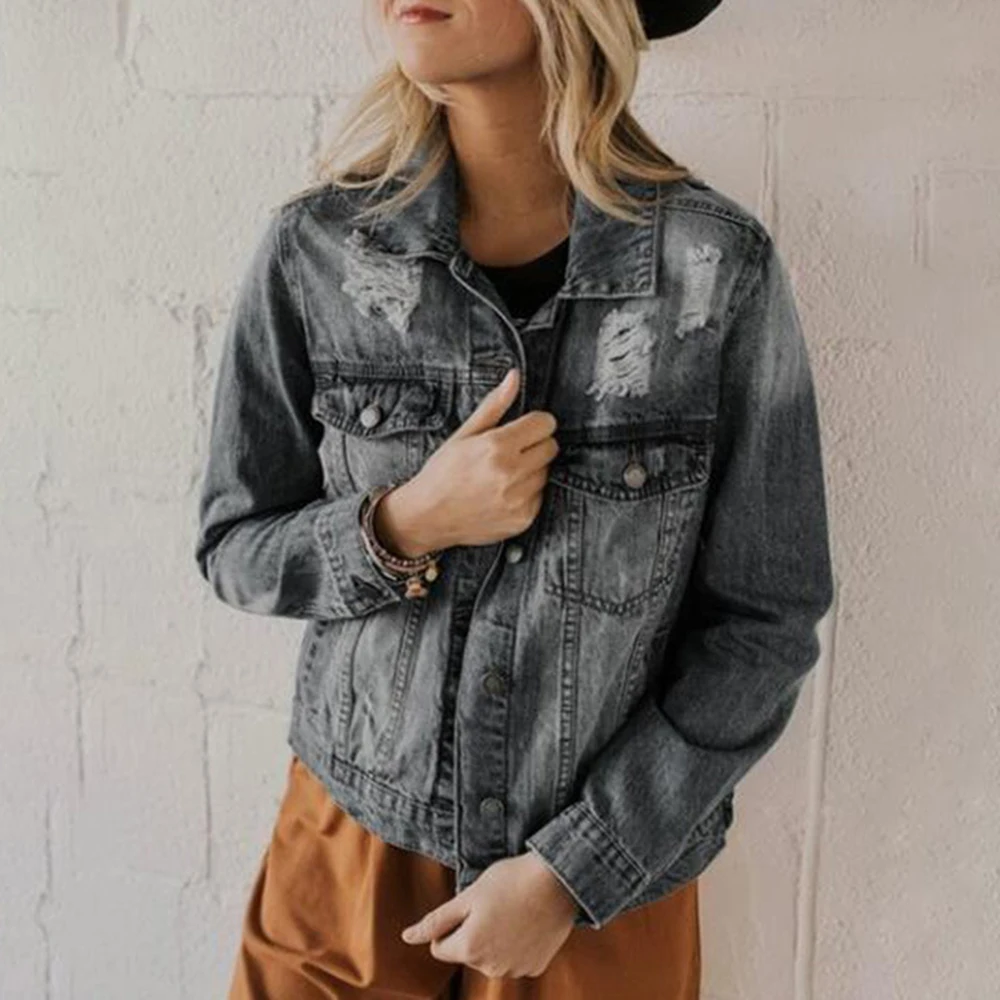 

CALOFE Women Basic Coat Denim Jacket 2019 Autumn Winter Female Long Sleeve Jeans Jacket Women Denim Coat Fit Casual Style Jacket