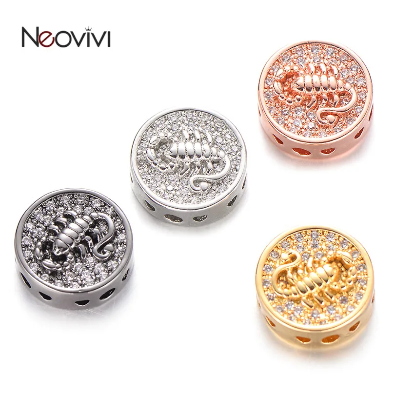 

Neovivi Scorpion Bead Round Micro Pave White Zircon Brass DIY Charm Beads for Jewelry Making Women Bracelet Handmade Accessories
