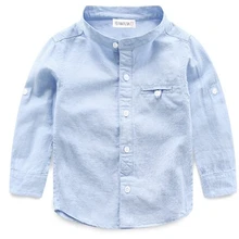 Коллекция года, Осенняя детская одежда рубашки для мальчиков однотонные повседневные хлопковые рубашки с длинными рукавами и стоячим воротником для маленьких мальчиков, Детская рубашка, Топ