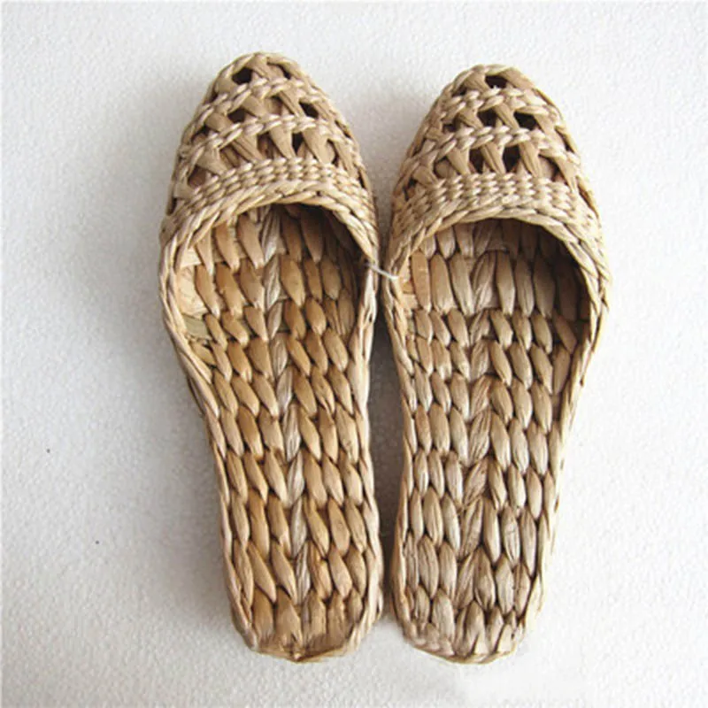 Chinese Style Women Men Straw Slippers Handmade Comfortable Casual Sandals Summer Grass Shoes Unisex Home Shoes Footwear SE5025 (1)