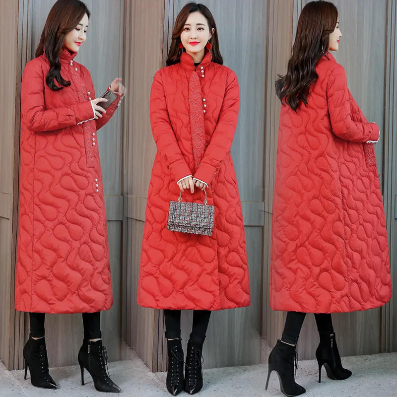 

Cotton Coat Women's Mid-length 2019 Winter New Style Korean-style Loose-Fit over-the-Knee Retro Cotton-padded Clothes China Ethn