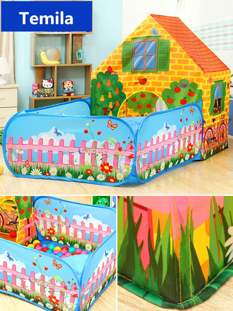 Portable Play Kids Tent with LED light Children Indoor Outdoor Ocean Ball pool game tent Castle Room House toy 3