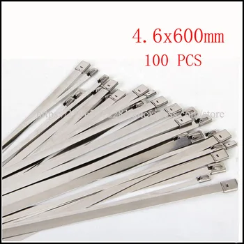

100PCS cable tie 304 self-locking stainless steel tie tape 4.6*600mm cable metal insert tie tape plastic Marine transport