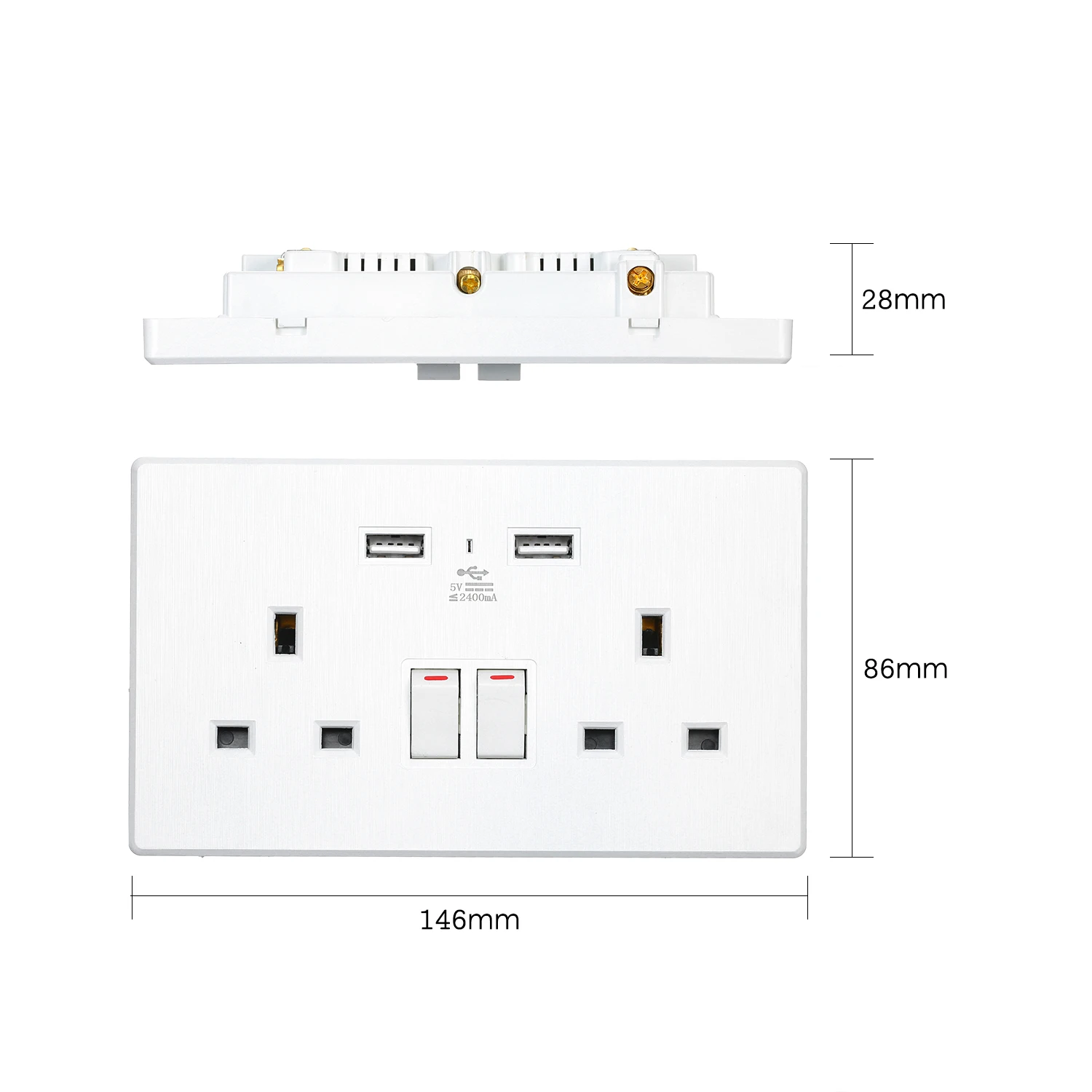2 Gang двойной розетка 13A Сетевая розетка с 2 5V 2.4A USB Порты и разъёмы стены включен Outlete UK Стандартный