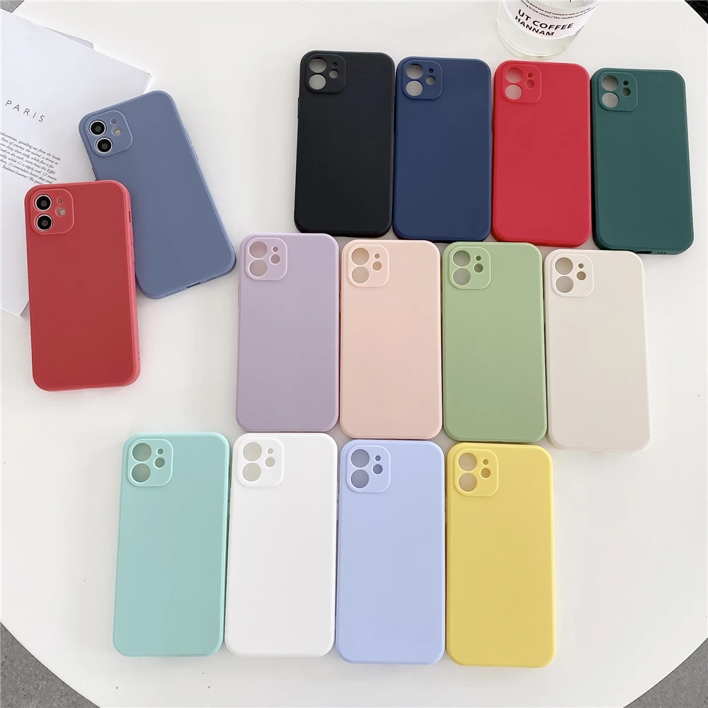 Soft Silicone Candy Colour Phone Case For iPhone 11 12 Pro Max 13Mini Camera Protection XS X XR 7 8 Plus SE2020 Matte Shockproof