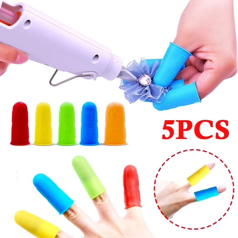 5pcs Silicone Finger Tips Elastic Protection Cover Random Color Antiburn Craft Work Hot Glue