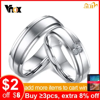 

Vnox Elegant Couple Rings For Women Men Stainless Steel Wedding Bands AAA CZ Stones Trendy Anel Alliance Gift