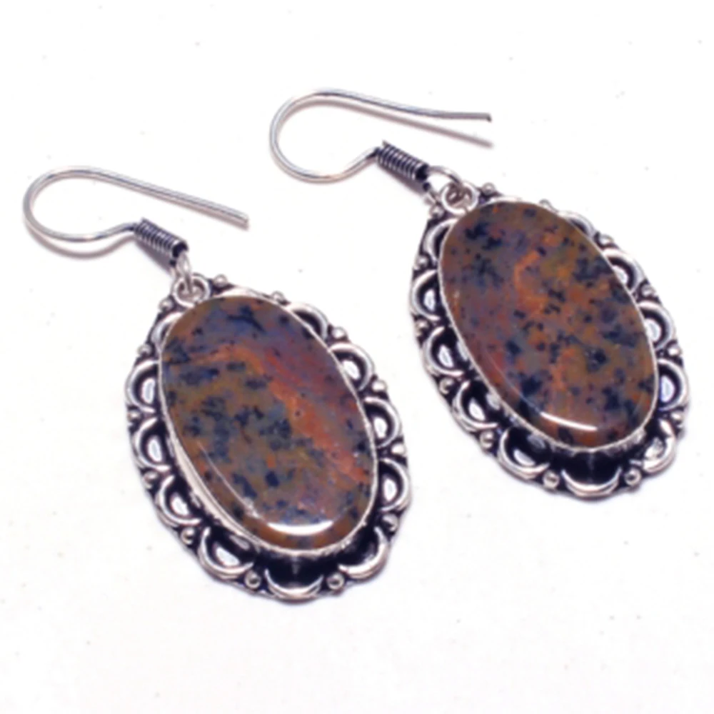 

Genuine Honey Dendrite Opal Silver Overlay on Copper Earrings ,Hand made Women Jewelry Gift , E5472