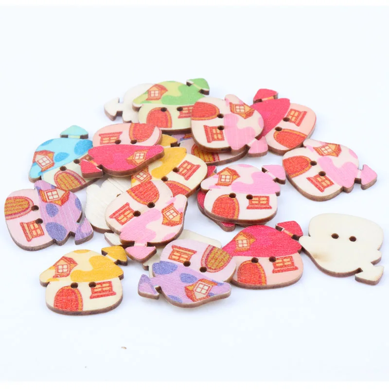 

6 colors Random Mixed Cute House Painted Wooden Buttons Decorative Buttons For Sewing Scrapbooking Crafts 20pcs 24x21mm